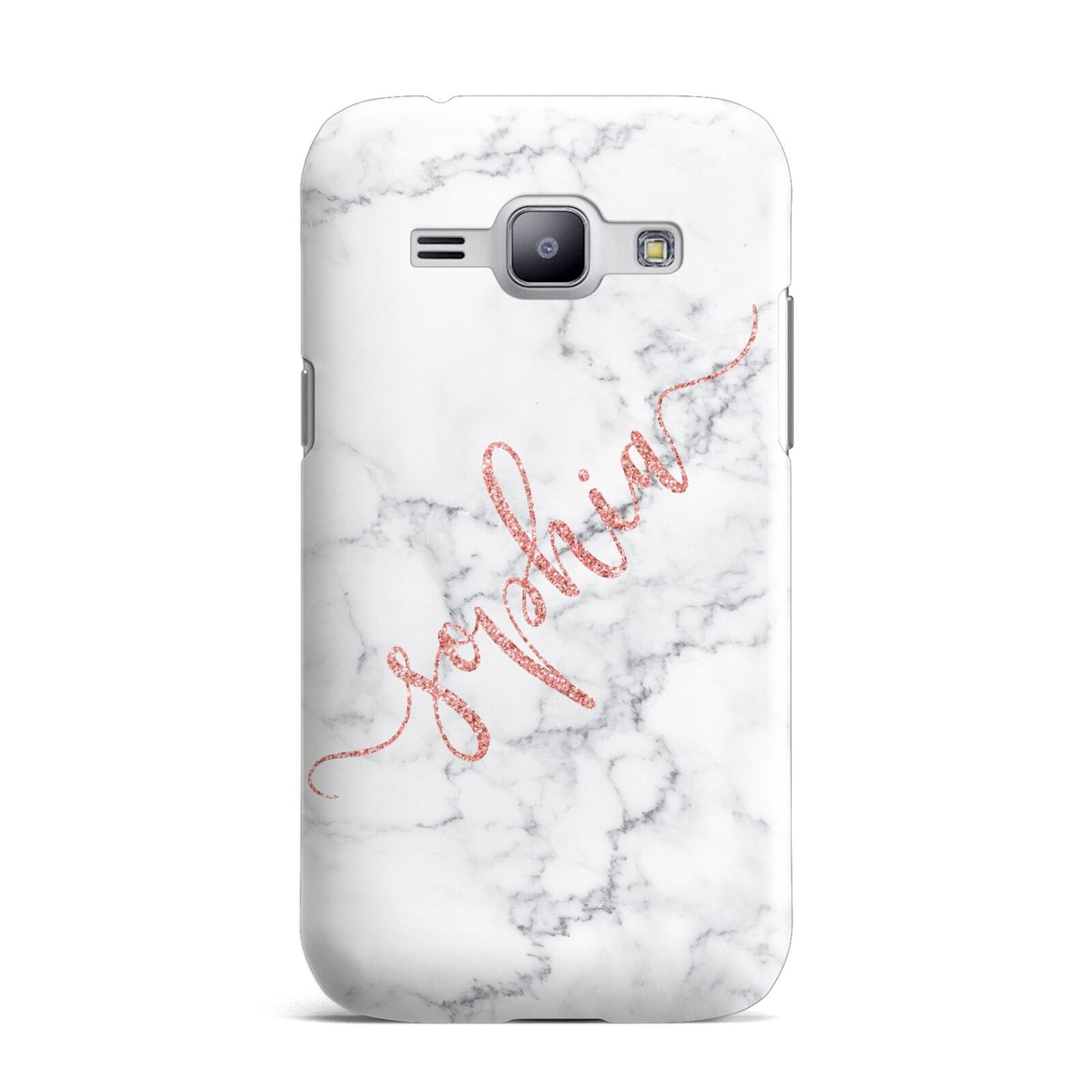 Personalised Marble with Pink Glitter Text Samsung Galaxy J1 2015 Case