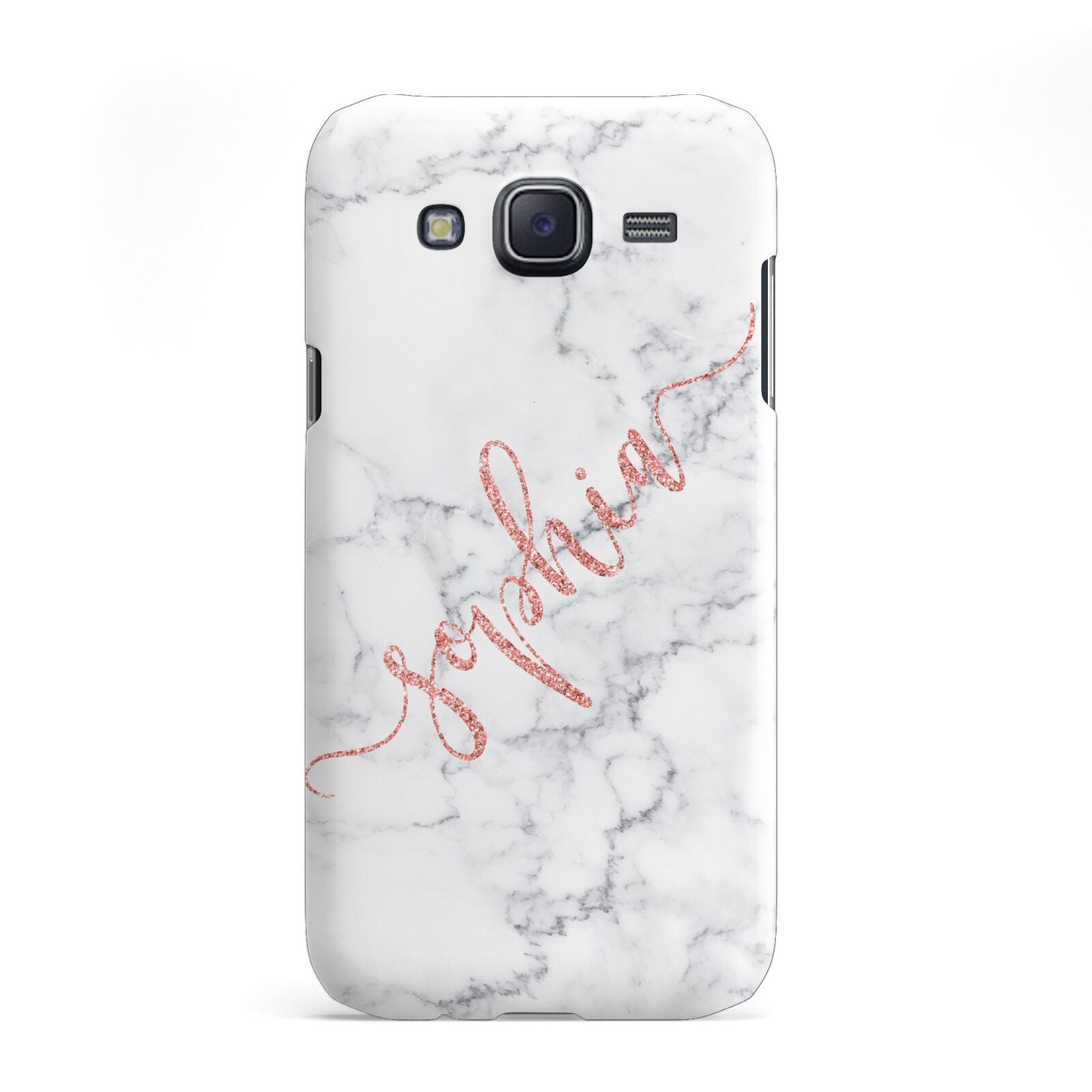 Personalised Marble with Pink Glitter Text Samsung Galaxy J5 Case