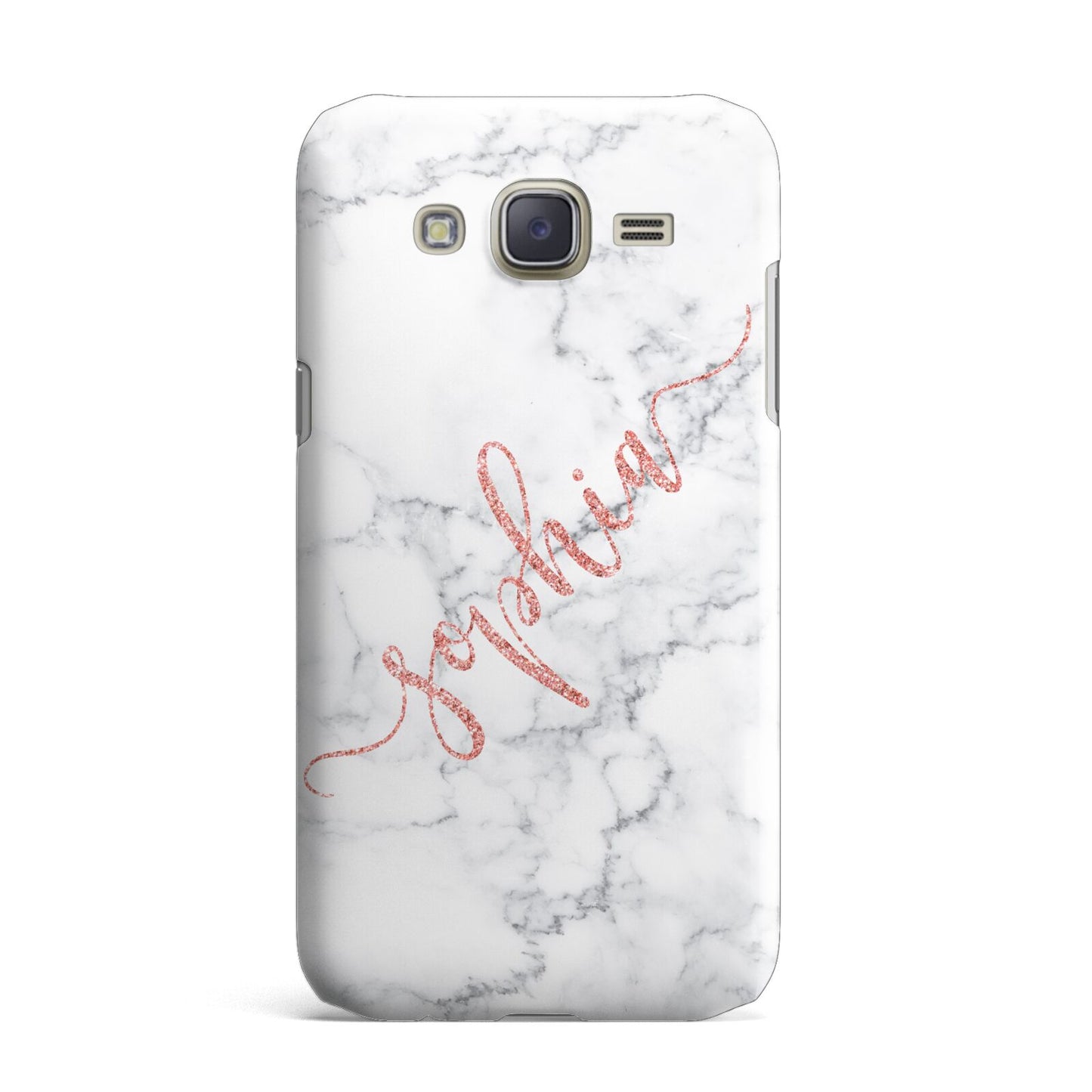 Personalised Marble with Pink Glitter Text Samsung Galaxy J7 Case