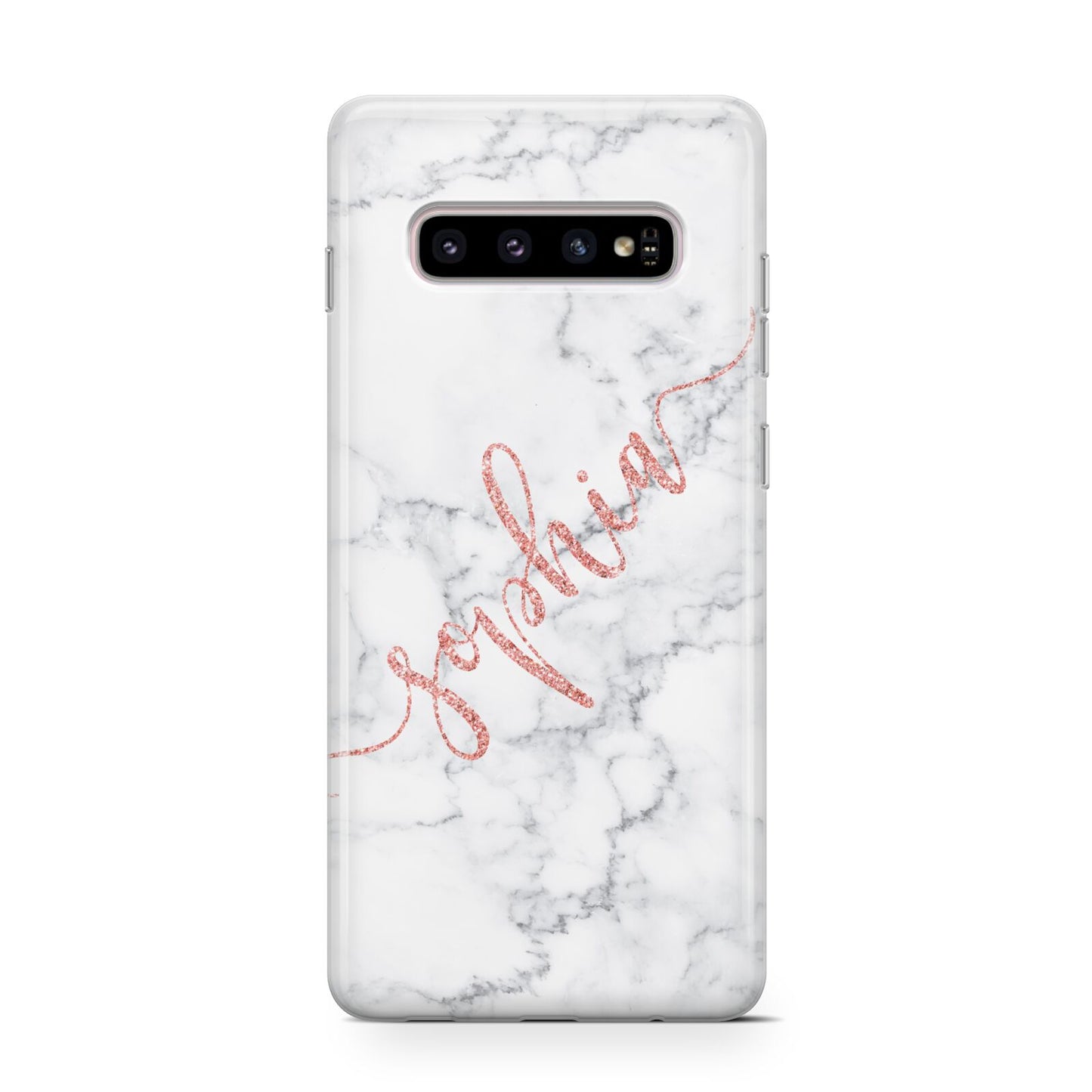 Personalised Marble with Pink Glitter Text Samsung Galaxy S10 Case