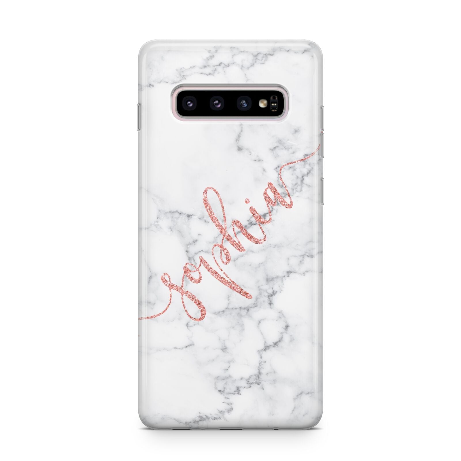 Personalised Marble with Pink Glitter Text Samsung Galaxy S10 Plus Case