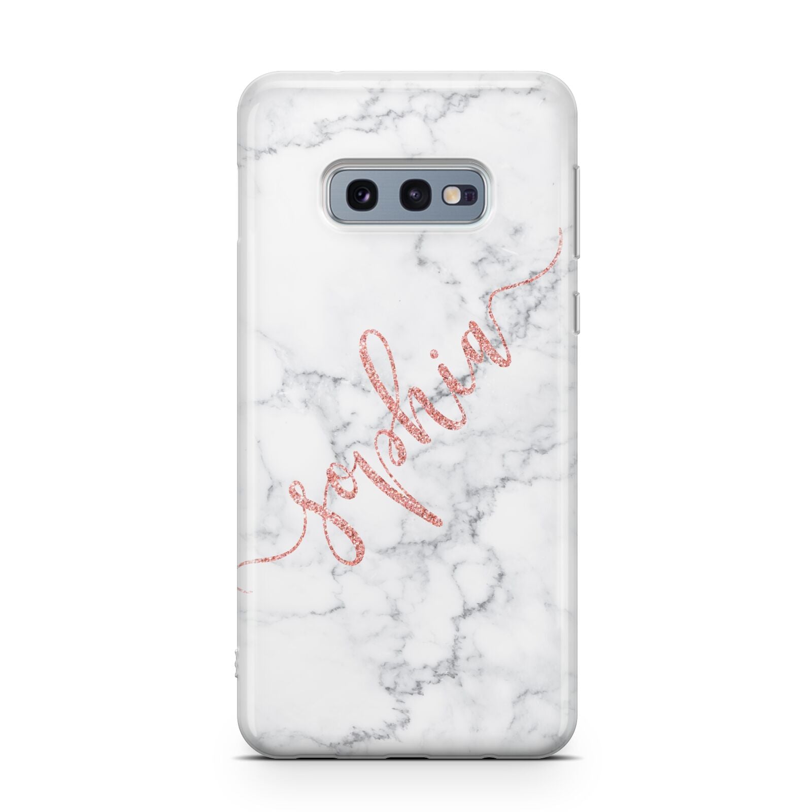 Personalised Marble with Pink Glitter Text Samsung Galaxy S10E Case