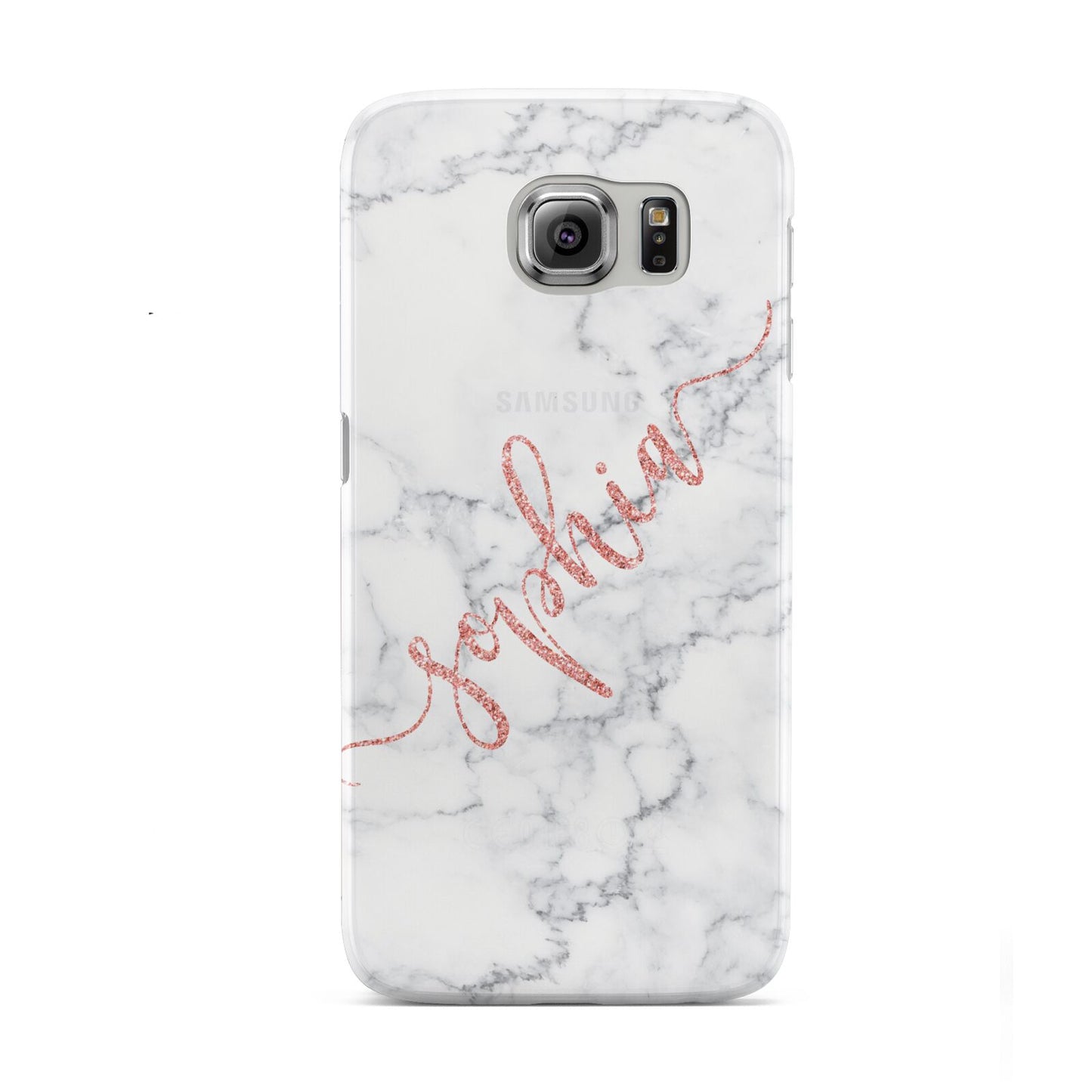 Personalised Marble with Pink Glitter Text Samsung Galaxy S6 Case