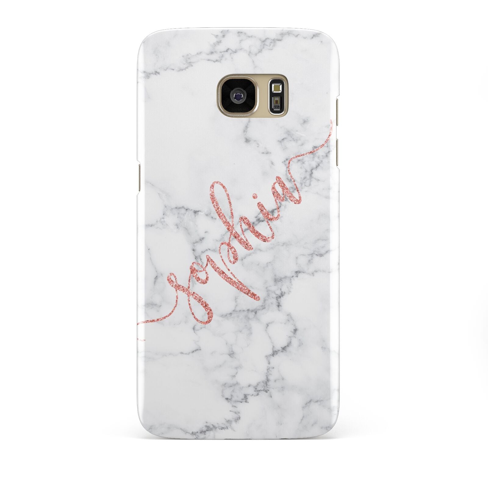 Personalised Marble with Pink Glitter Text Samsung Galaxy S7 Edge Case