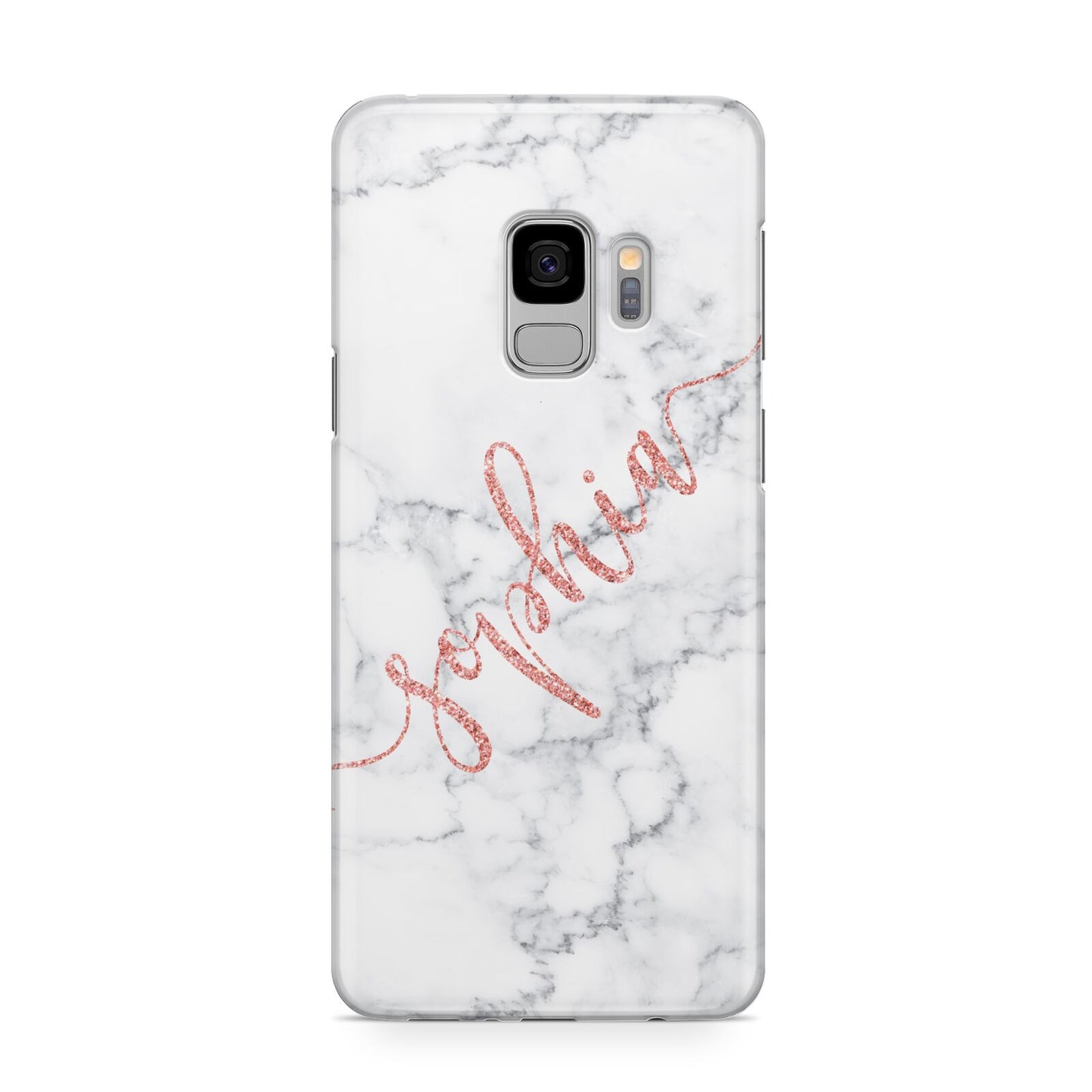 Personalised Marble with Pink Glitter Text Samsung Galaxy S9 Case