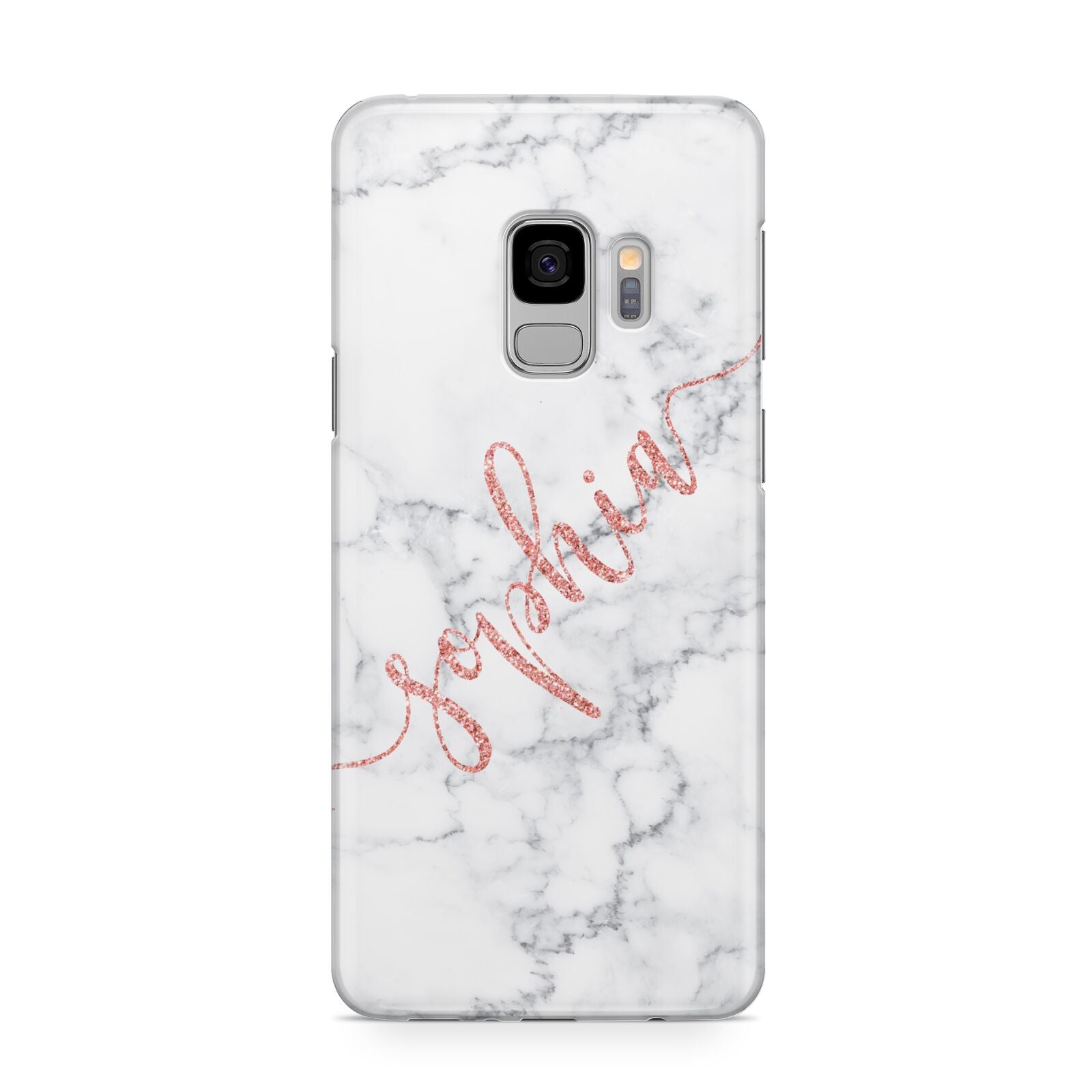 Personalised Marble with Pink Glitter Text Samsung Galaxy S9 Case