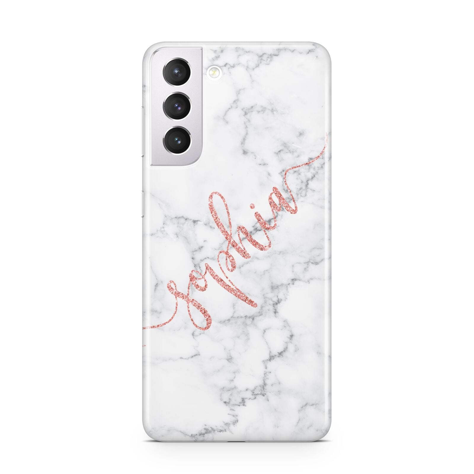 Personalised Marble with Pink Glitter Text Samsung S21 Case