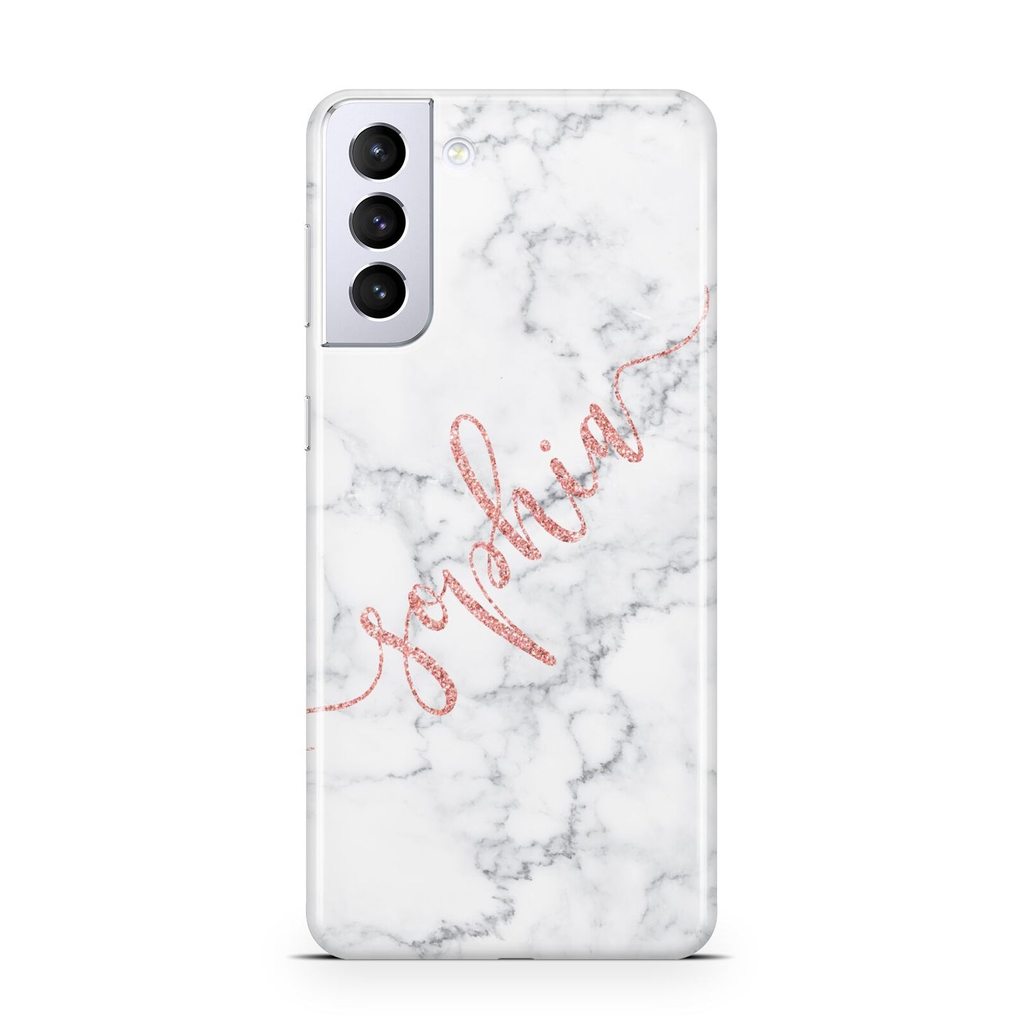 Personalised Marble with Pink Glitter Text Samsung S21 Plus Case