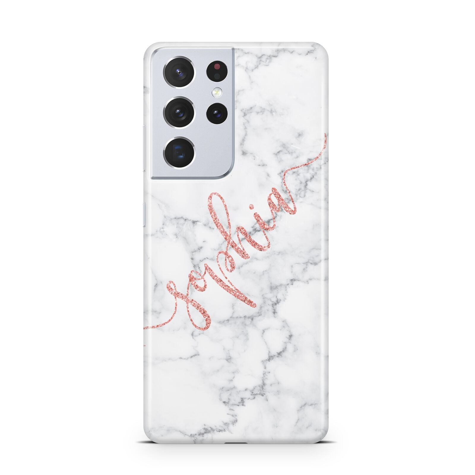 Personalised Marble with Pink Glitter Text Samsung S21 Ultra Case