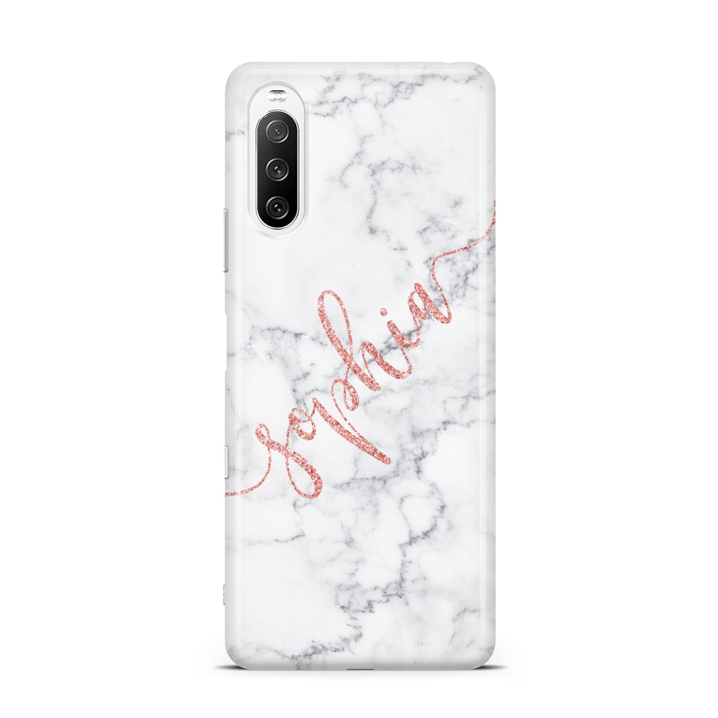 Personalised Marble with Pink Glitter Text Sony Xperia 10 III Case