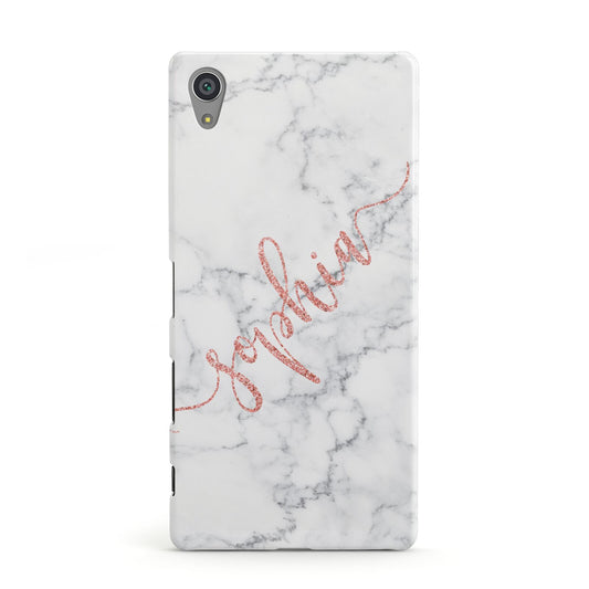 Personalised Marble with Pink Glitter Text Sony Xperia Case