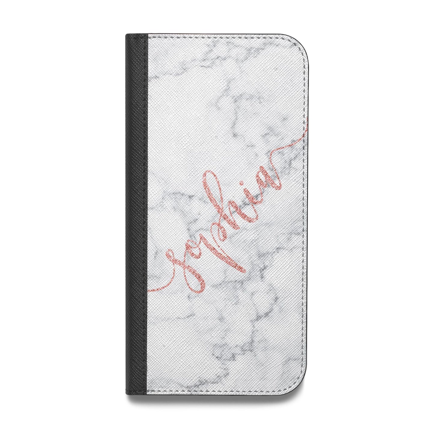 Personalised Marble with Pink Glitter Text Vegan Leather Flip iPhone Case