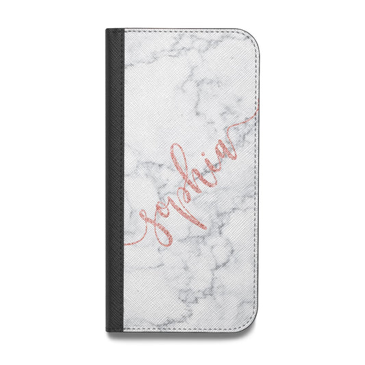 Personalised Marble with Pink Glitter Text Vegan Leather Flip iPhone Case