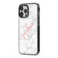 Personalised Marble with Pink Glitter Text iPhone 13 Pro Max Black Impact Case Side Angle on Silver phone