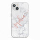 Personalised Marble with Pink Glitter Text iPhone 13 TPU Impact Case with White Edges