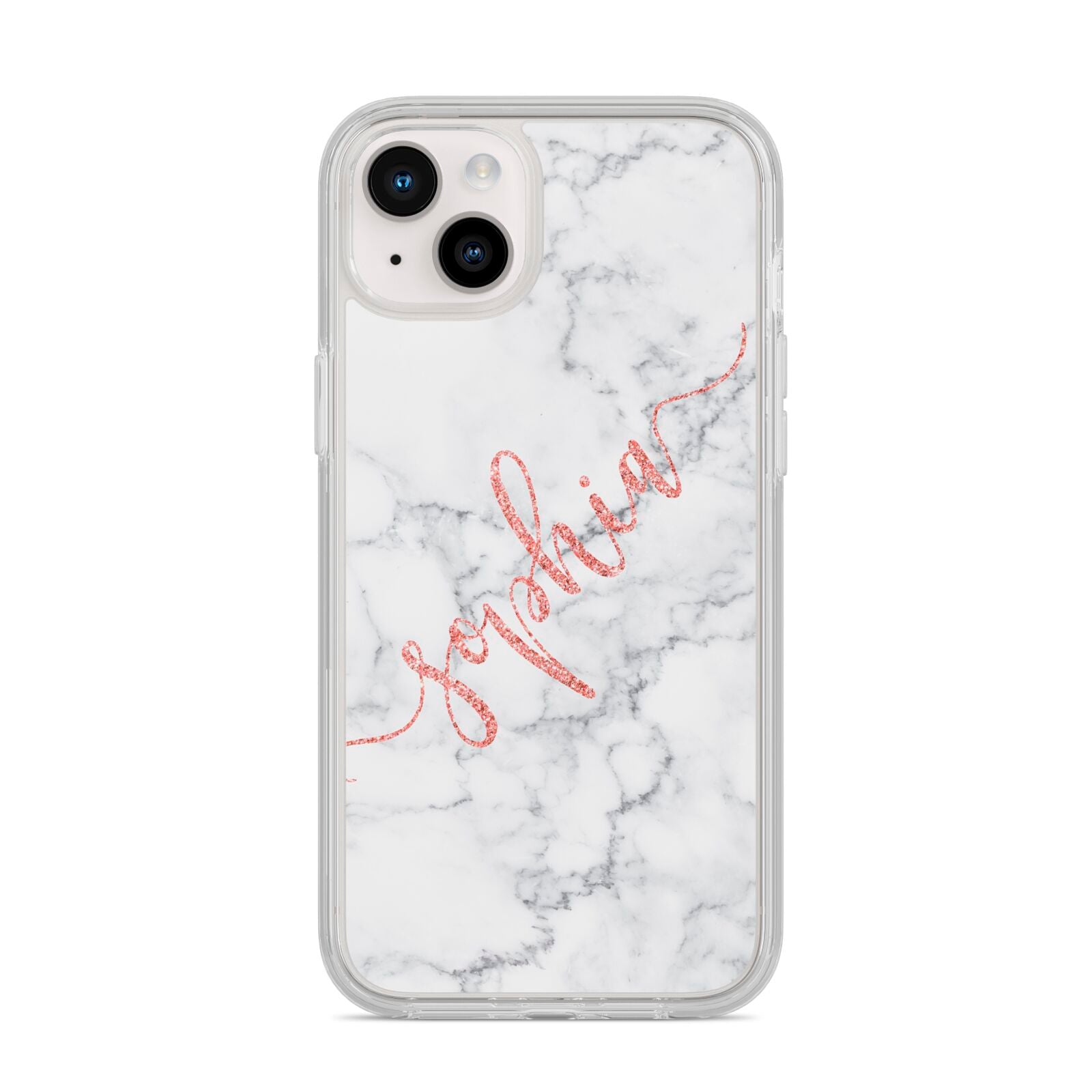 Personalised Marble with Pink Glitter Text iPhone 14 Plus Clear Tough Case Starlight