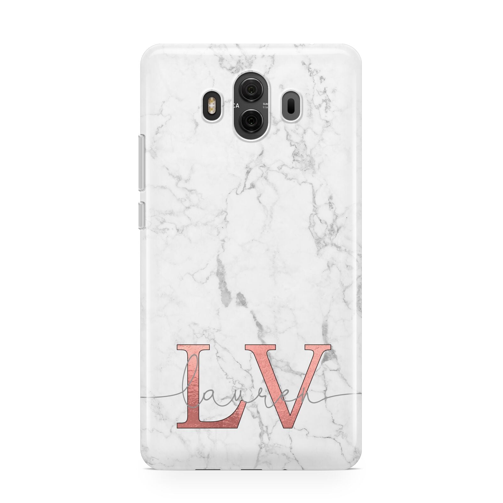 Personalised Marble with Rose Gold Initials Huawei Mate 10 Protective Phone Case