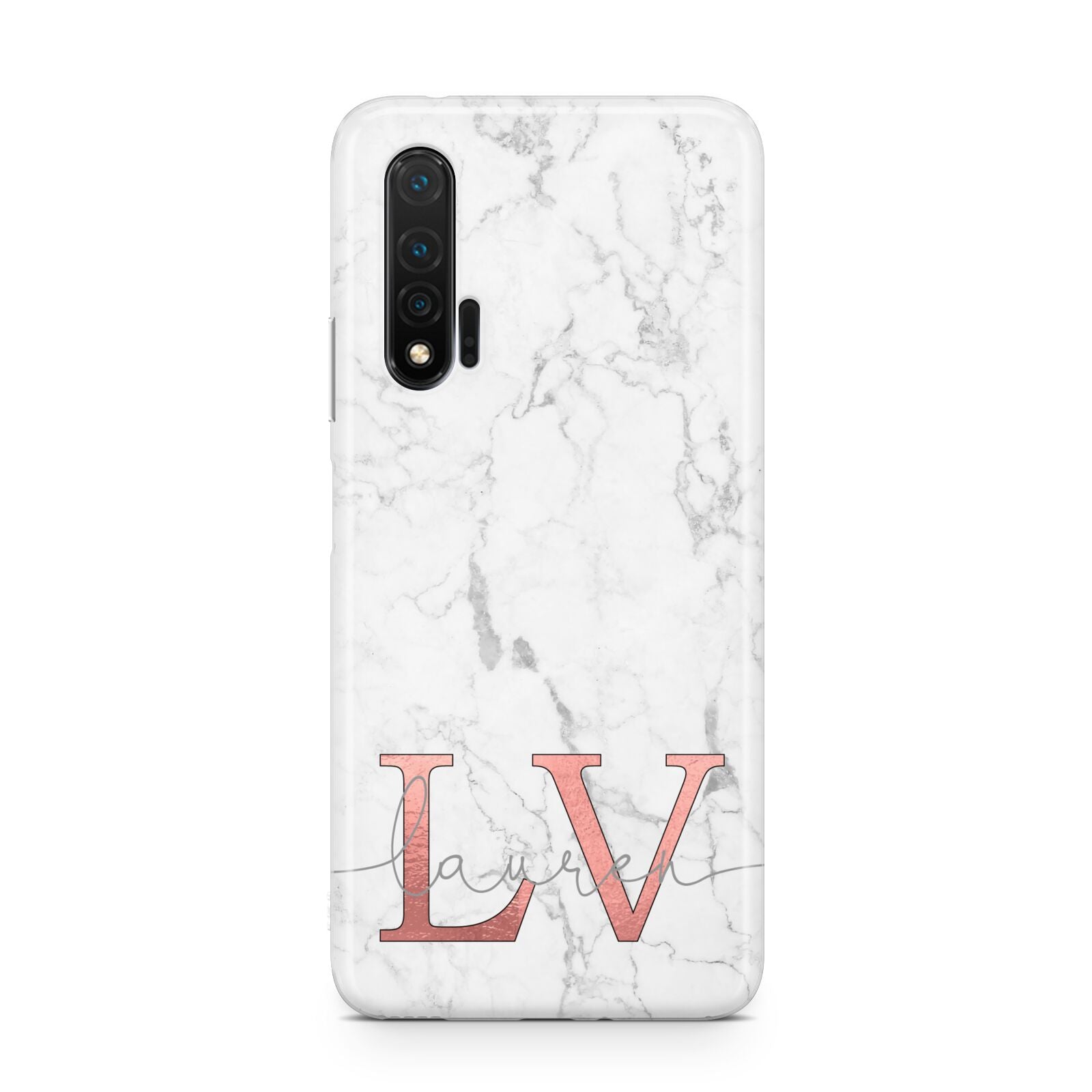 Personalised Marble with Rose Gold Initials Huawei Nova 6 Phone Case