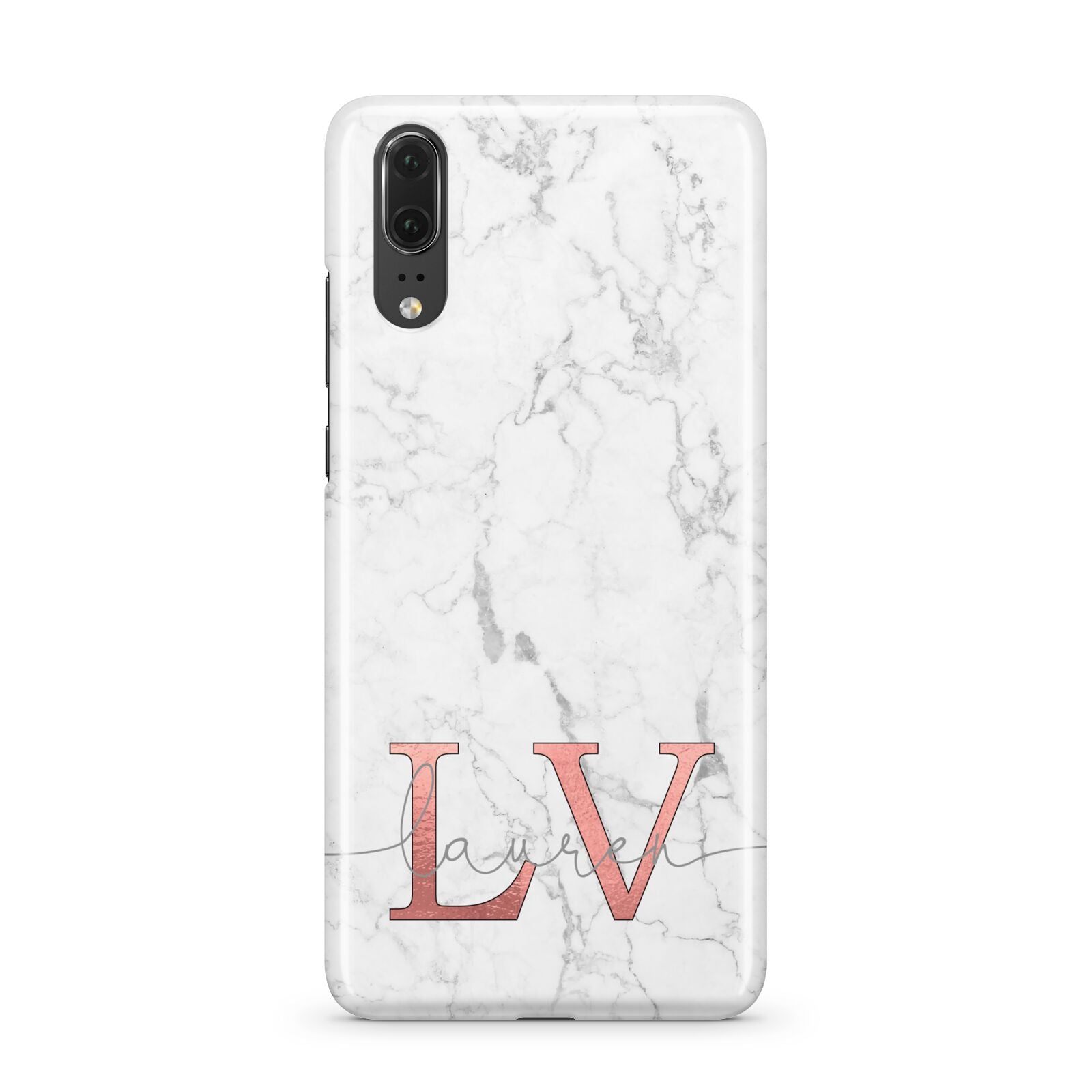 Personalised Marble with Rose Gold Initials Huawei P20 Phone Case