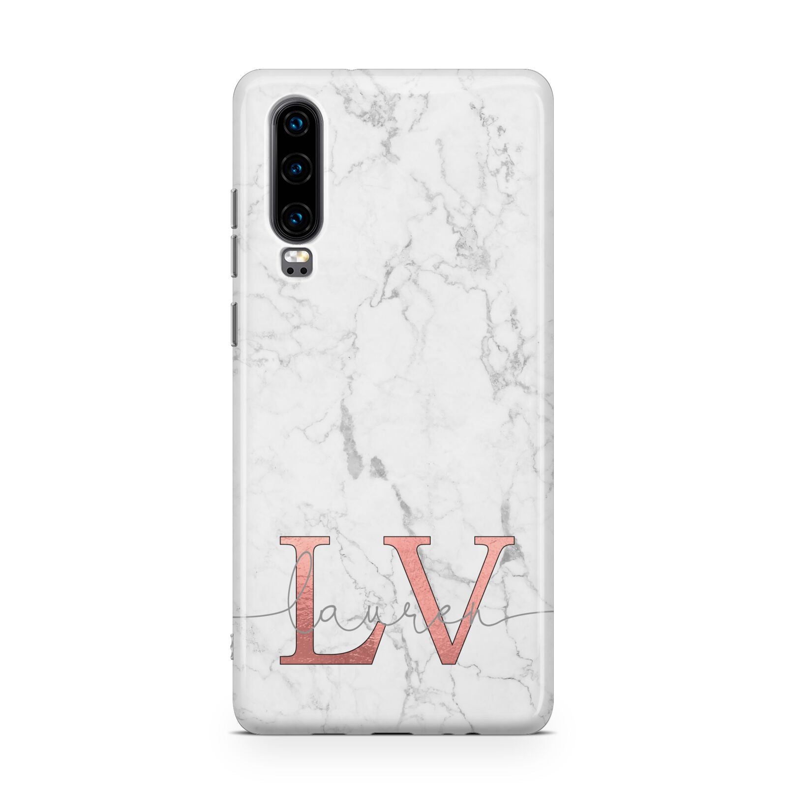 Personalised Marble with Rose Gold Initials Huawei P30 Phone Case