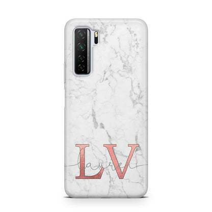 Personalised Marble with Rose Gold Initials Huawei P40 Lite 5G Phone Case