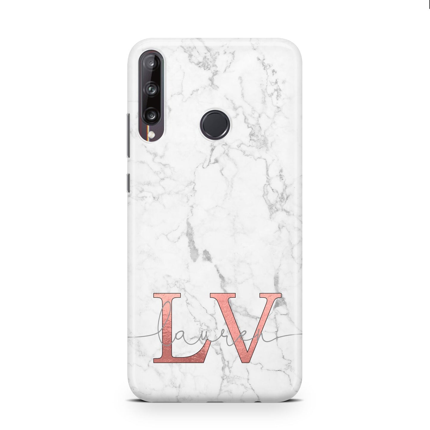 Personalised Marble with Rose Gold Initials Huawei P40 Lite E Phone Case