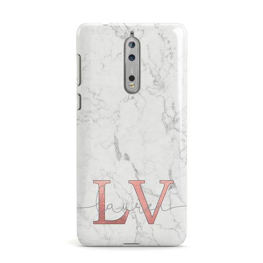 Personalised Marble with Rose Gold Initials Nokia Case