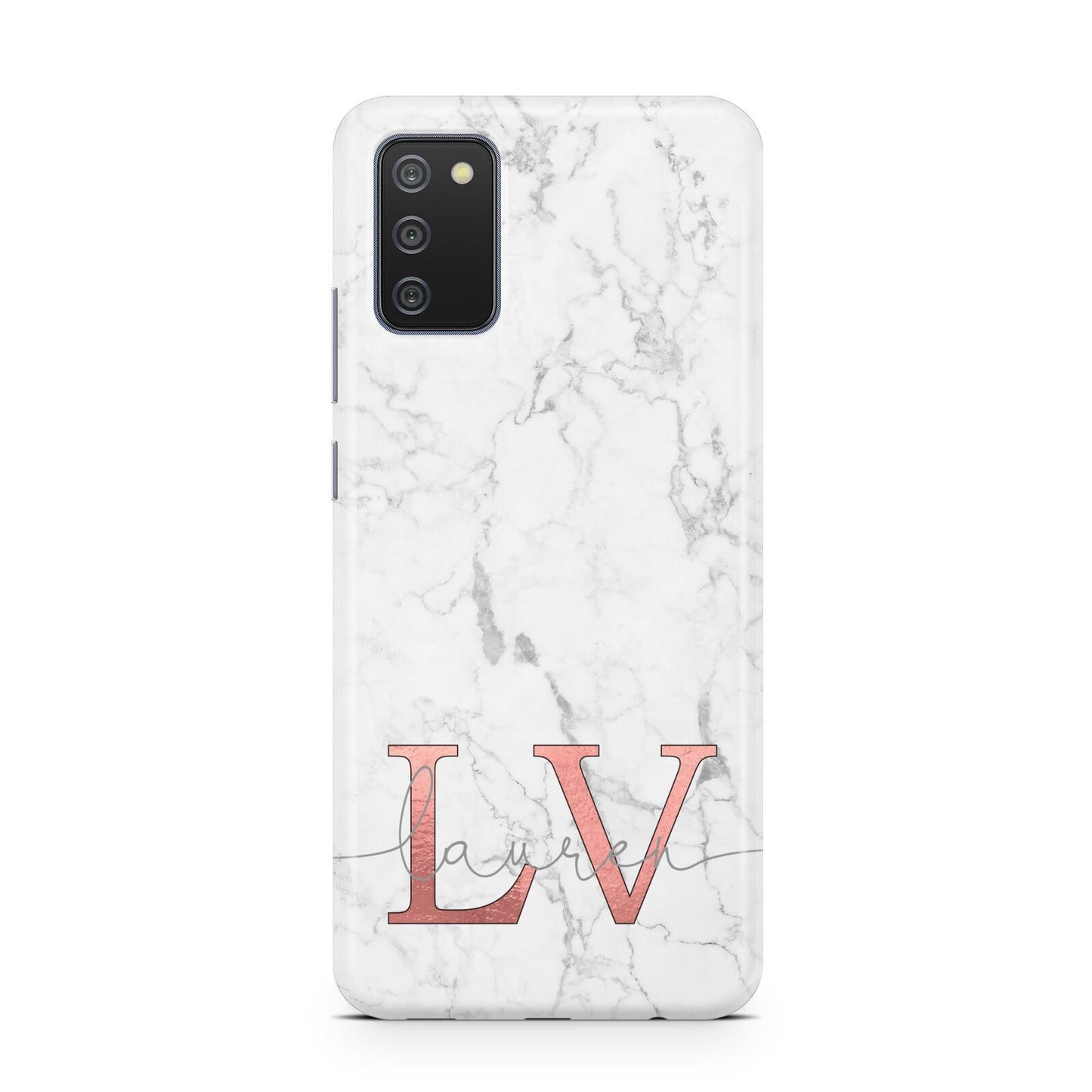 Personalised Marble with Rose Gold Initials Samsung A02s Case