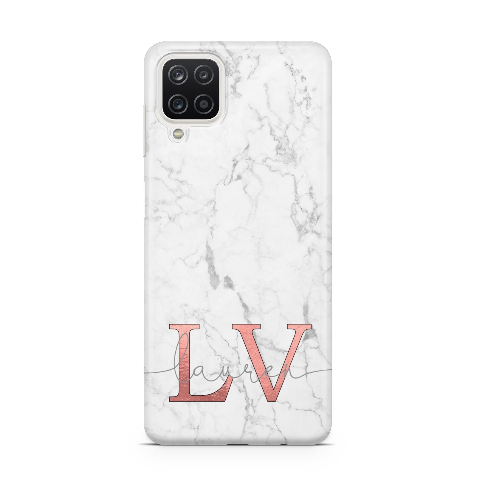 Personalised Marble with Rose Gold Initials Samsung A12 Case