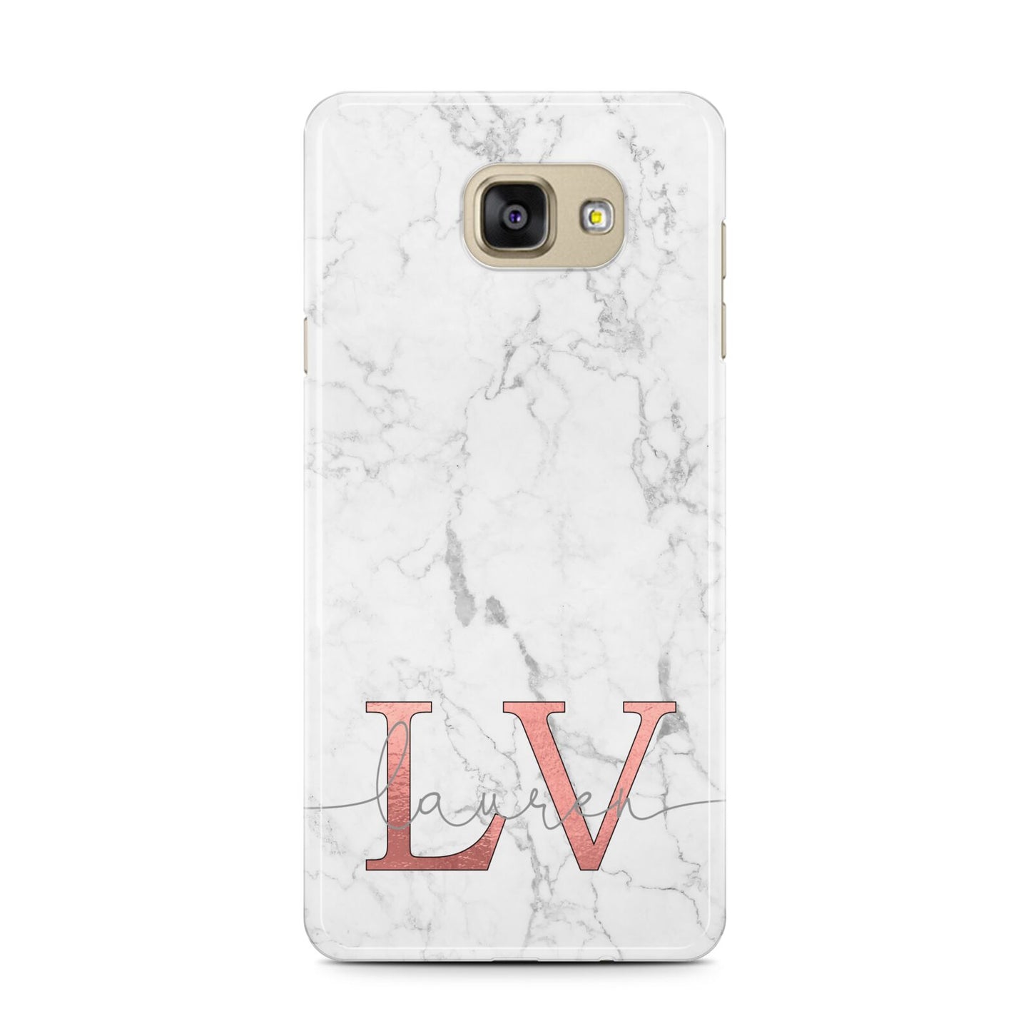 Personalised Marble with Rose Gold Initials Samsung Galaxy A7 2016 Case on gold phone