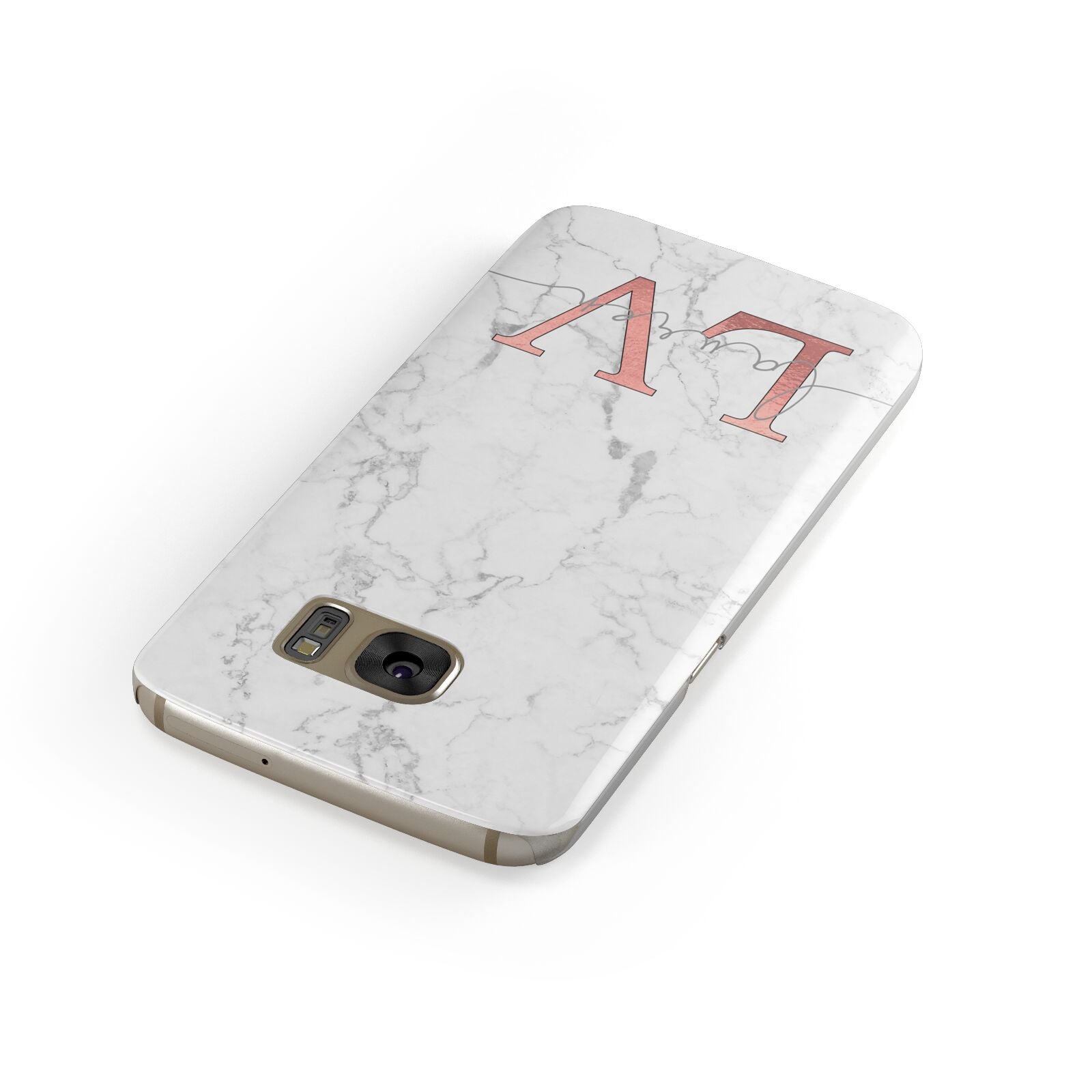 Personalised Marble with Rose Gold Initials Samsung Galaxy Case Front Close Up