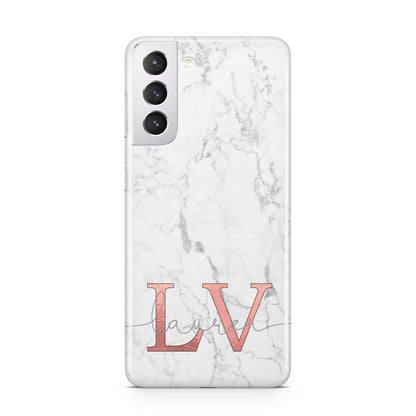 Personalised Marble with Rose Gold Initials Samsung S21 Case