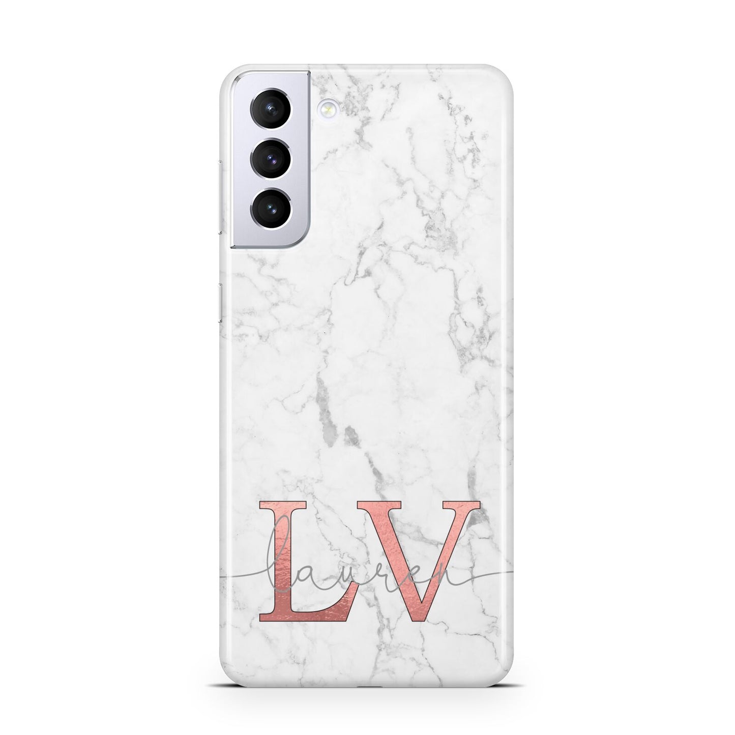 Personalised Marble with Rose Gold Initials Samsung S21 Plus Case