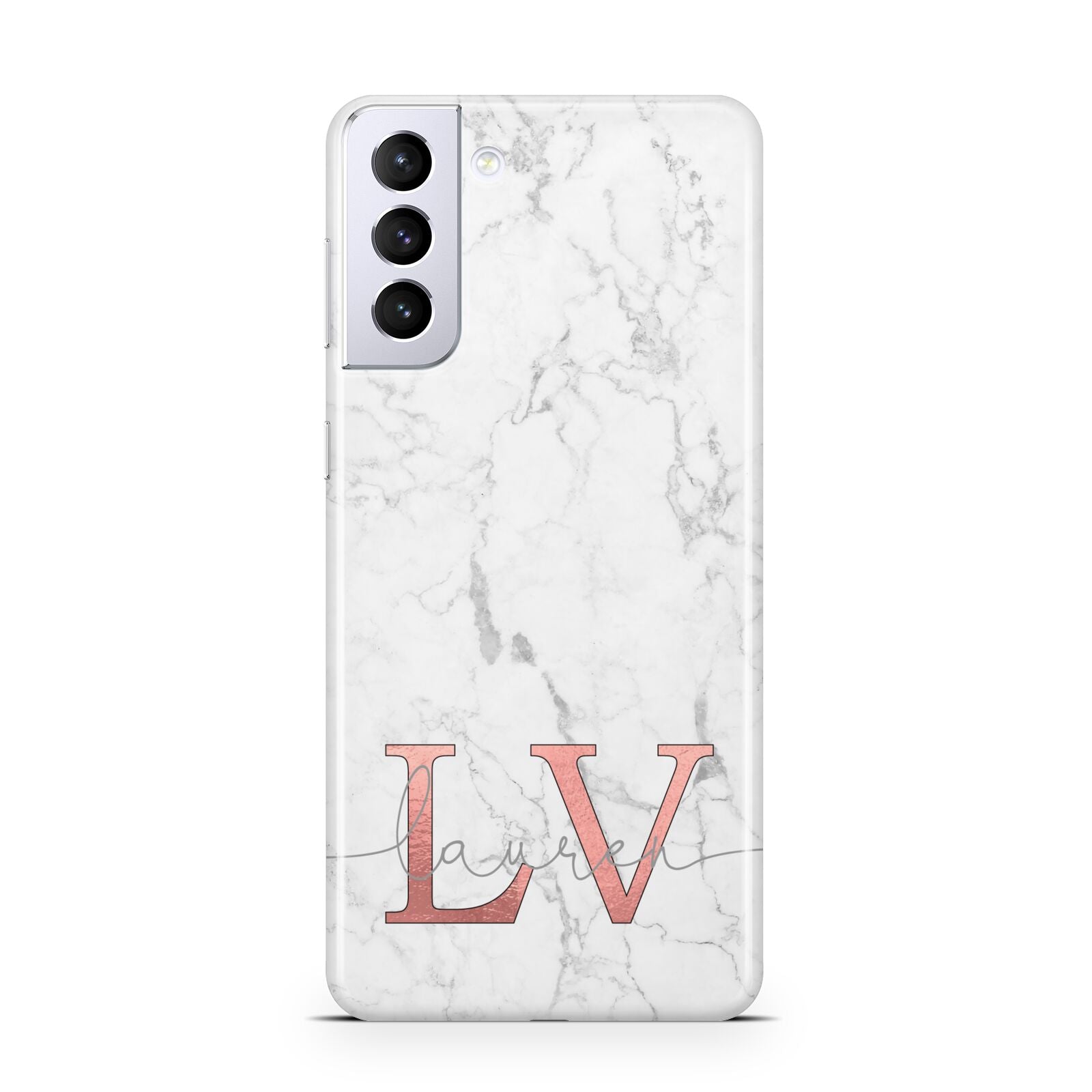 Personalised Marble with Rose Gold Initials Samsung S21 Plus Case