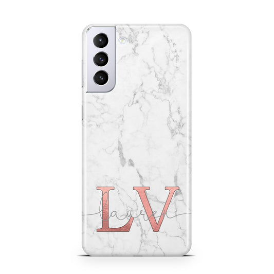 Personalised Marble with Rose Gold Initials Samsung S21 Plus Phone Case