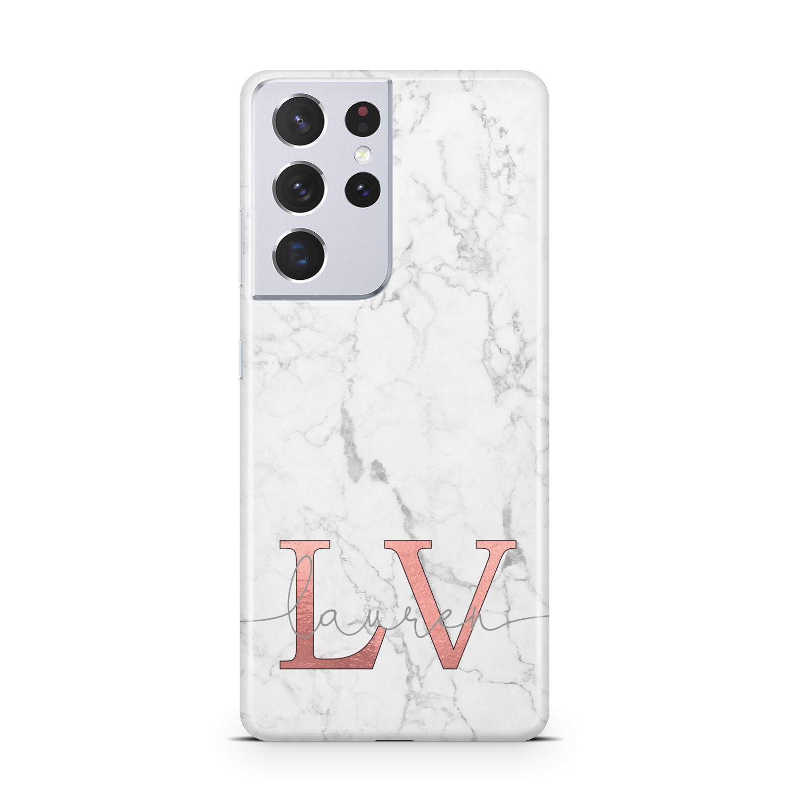 Personalised Marble with Rose Gold Initials Samsung S21 Ultra Case