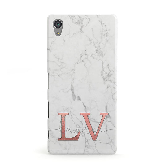 Personalised Marble with Rose Gold Initials Sony Xperia Case