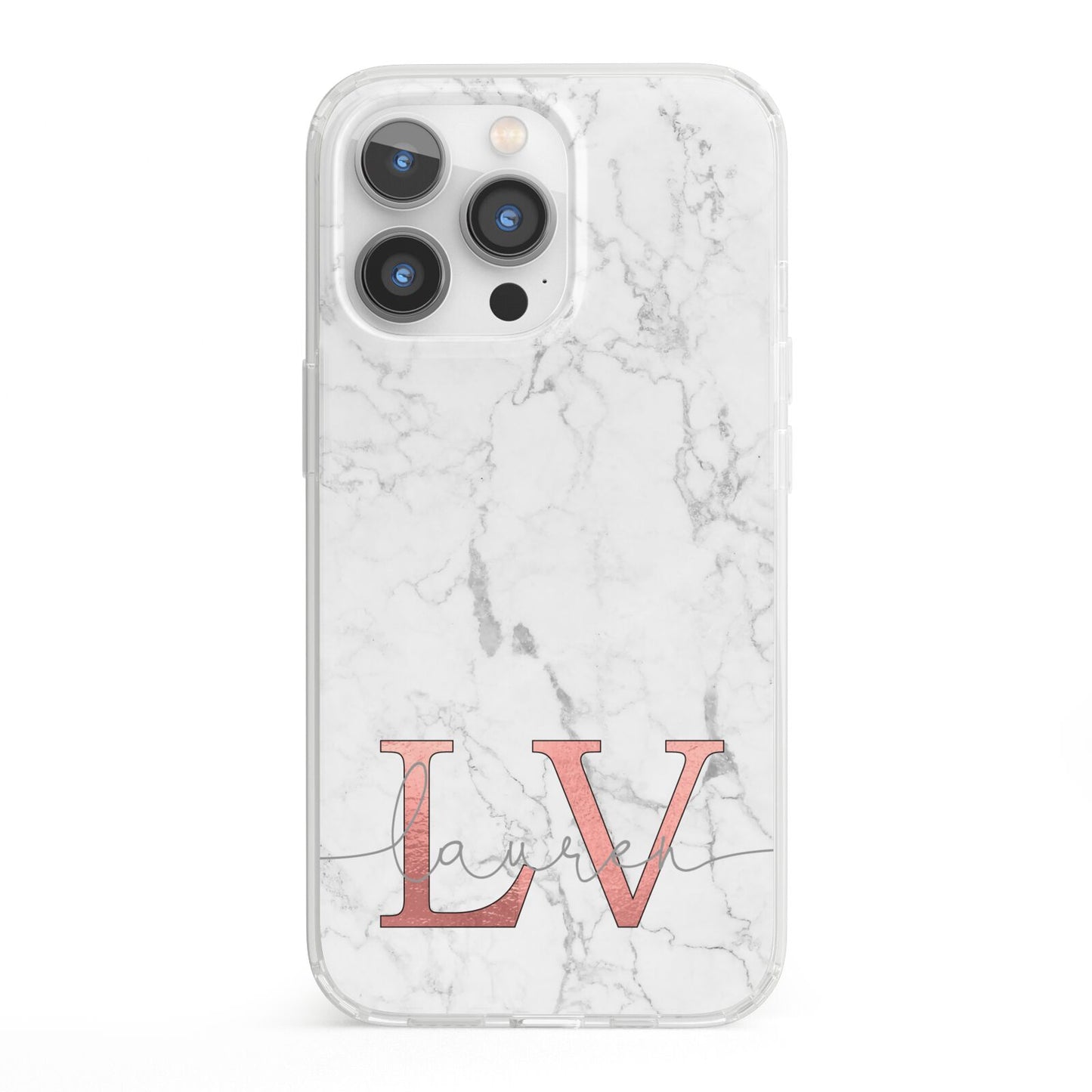 Personalised Marble with Rose Gold Initials iPhone 13 Pro Clear Bumper Case