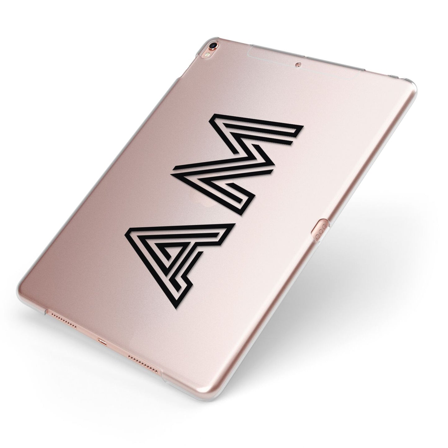 Personalised Maze Initials Clear Custom Black Apple iPad Case on Rose Gold iPad Side View