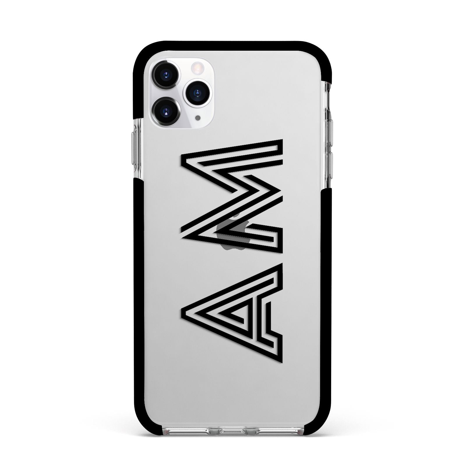 Personalised Maze Initials Clear Custom Black Apple iPhone 11 Pro Max in Silver with Black Impact Case