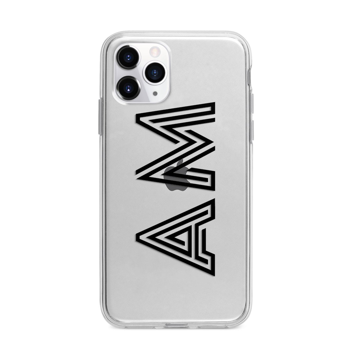 Personalised Maze Initials Clear Custom Black Apple iPhone 11 Pro Max in Silver with Bumper Case