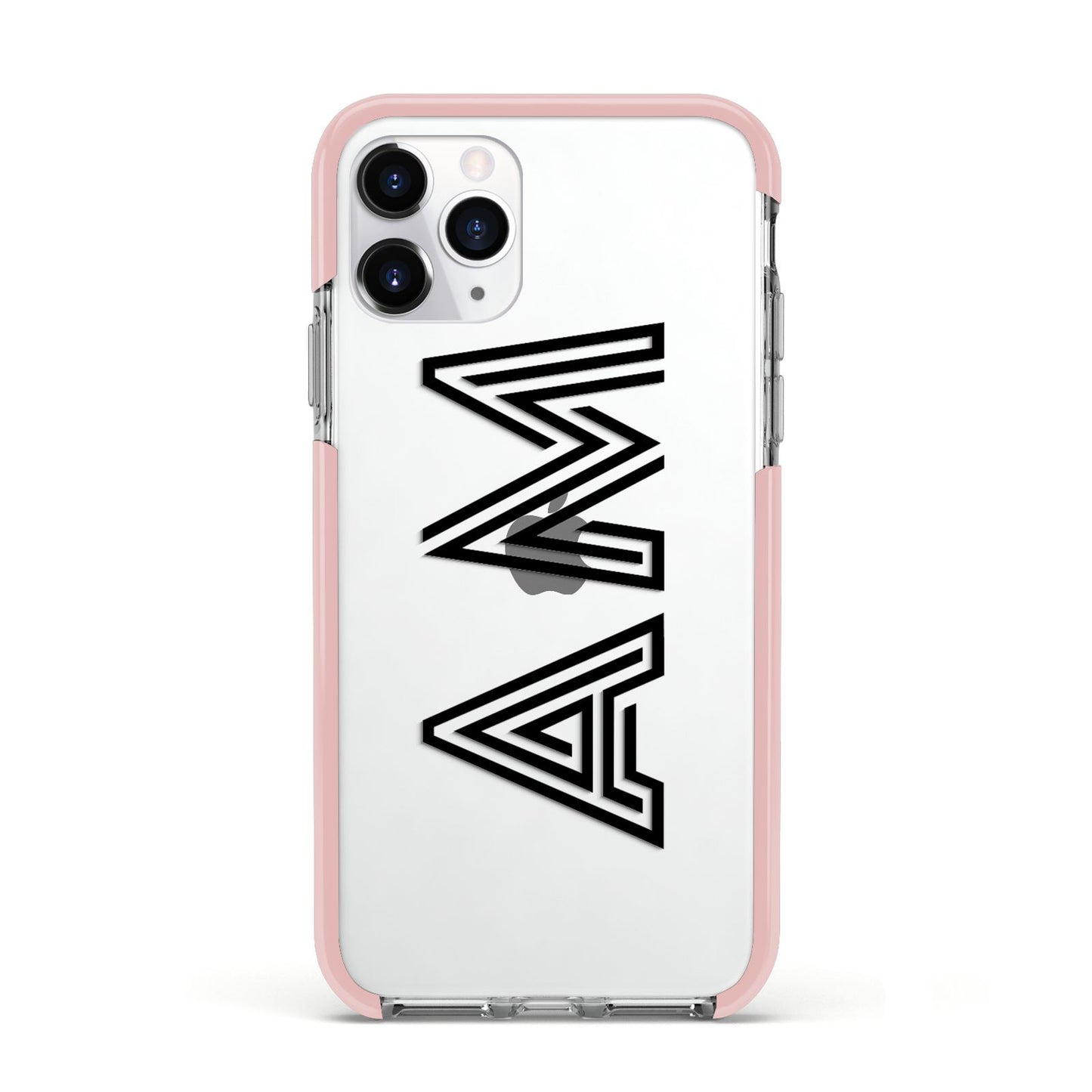 Personalised Maze Initials Clear Custom Black Apple iPhone 11 Pro in Silver with Pink Impact Case