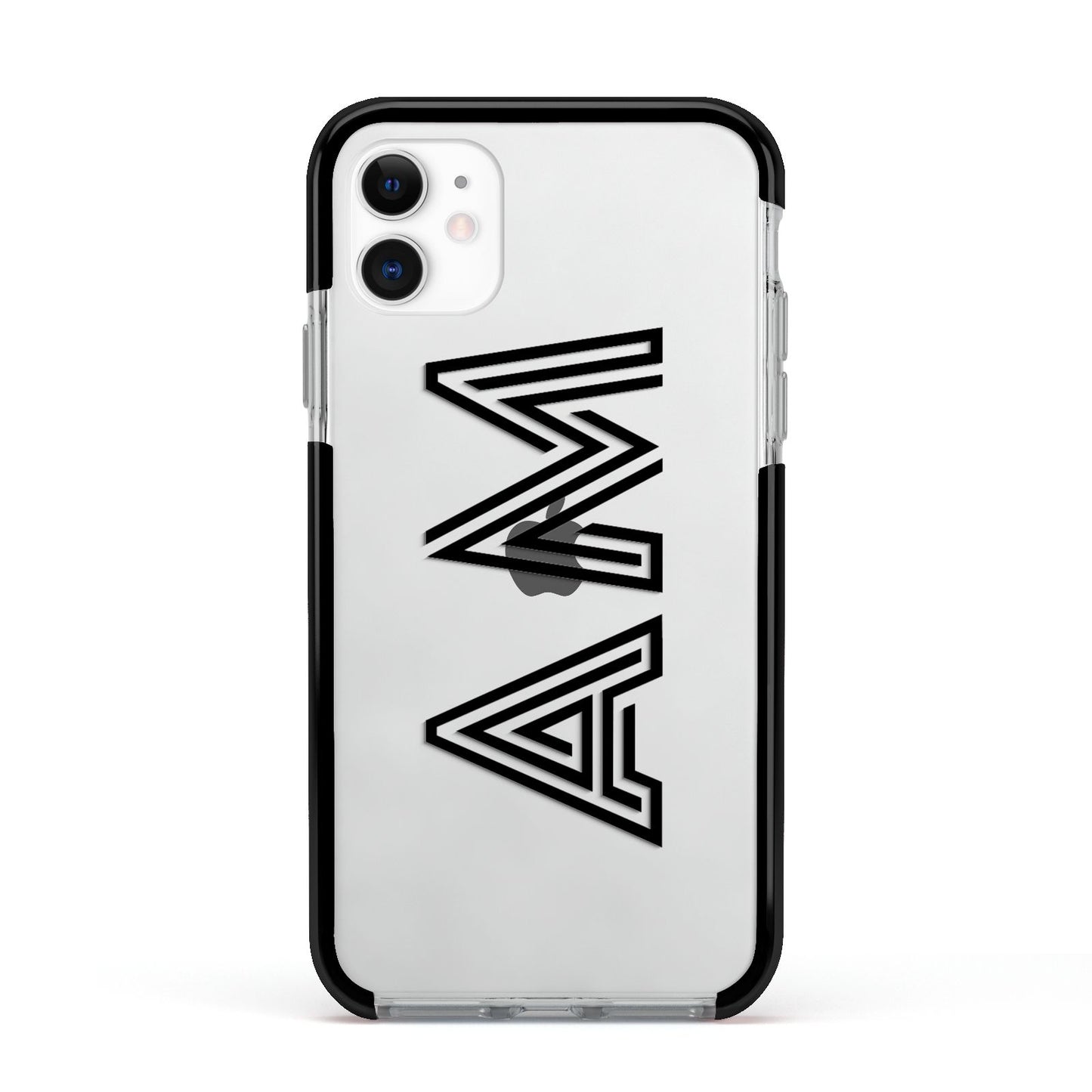 Personalised Maze Initials Clear Custom Black Apple iPhone 11 in White with Black Impact Case