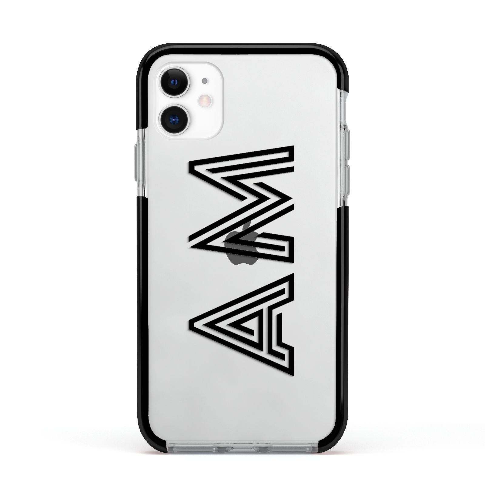 Personalised Maze Initials Clear Custom Black Apple iPhone 11 in White with Black Impact Case