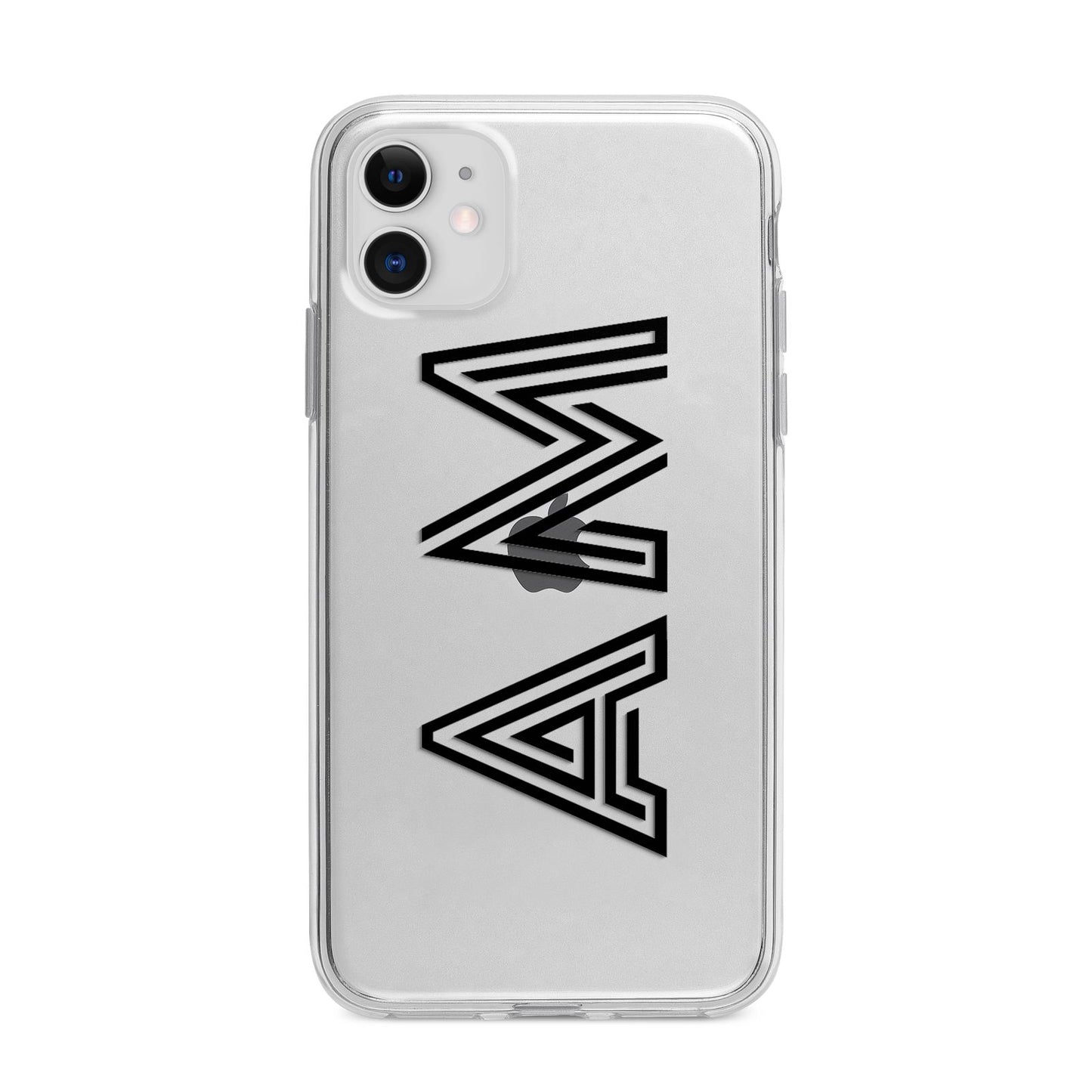 Personalised Maze Initials Clear Custom Black Apple iPhone 11 in White with Bumper Case