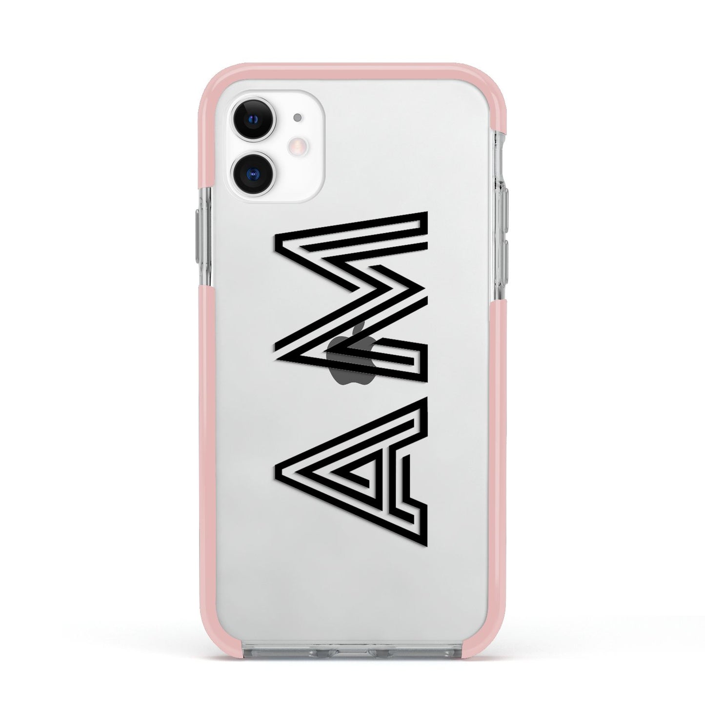 Personalised Maze Initials Clear Custom Black Apple iPhone 11 in White with Pink Impact Case