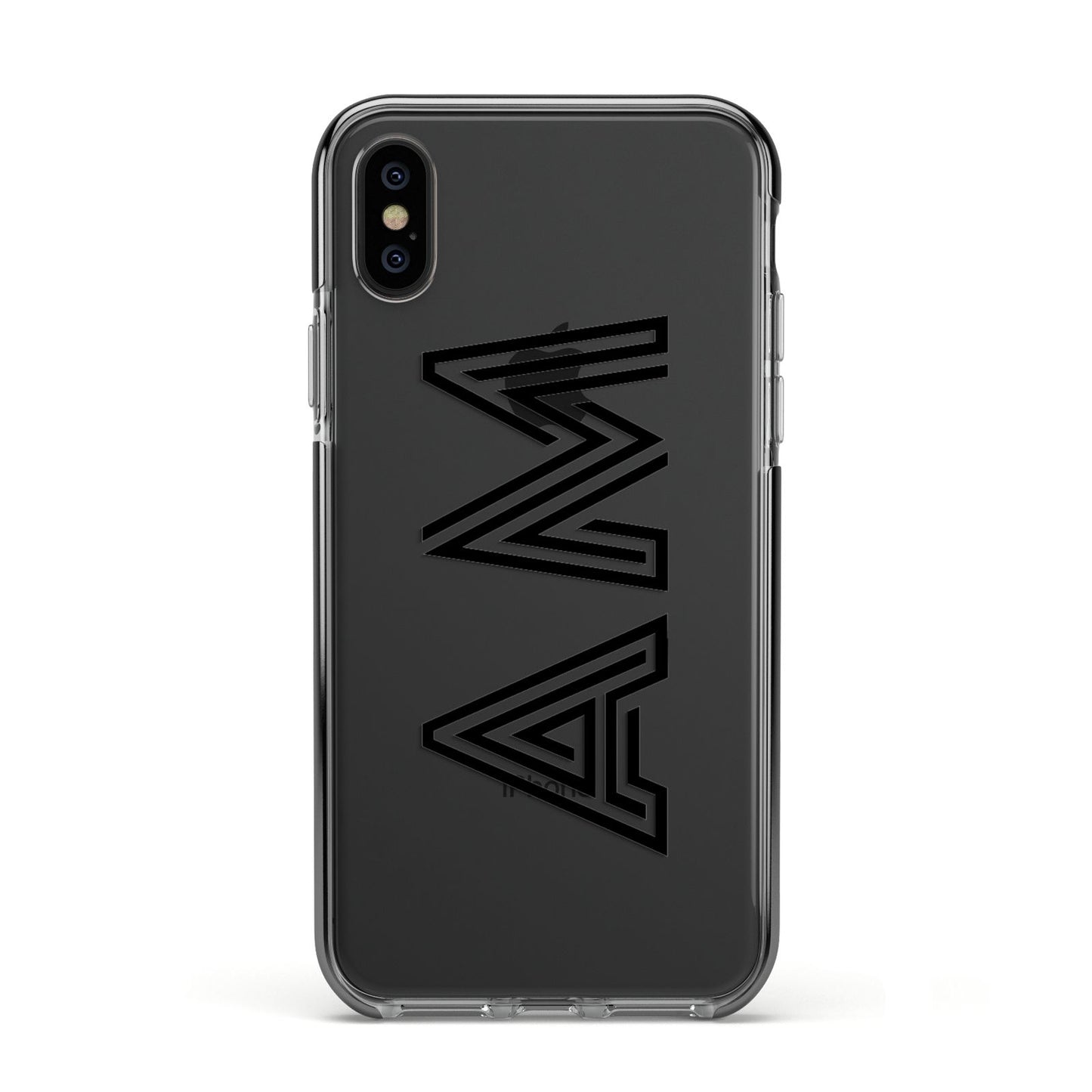 Personalised Maze Initials Clear Custom Black Apple iPhone Xs Impact Case Black Edge on Black Phone