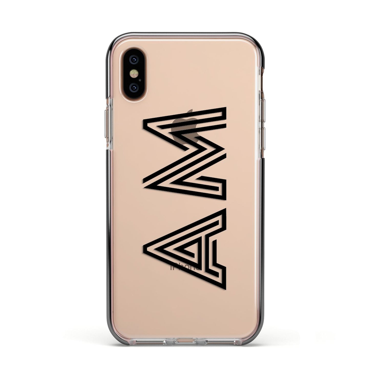 Personalised Maze Initials Clear Custom Black Apple iPhone Xs Impact Case Black Edge on Gold Phone