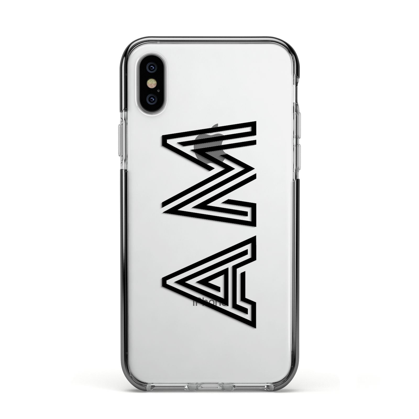 Personalised Maze Initials Clear Custom Black Apple iPhone Xs Impact Case Black Edge on Silver Phone