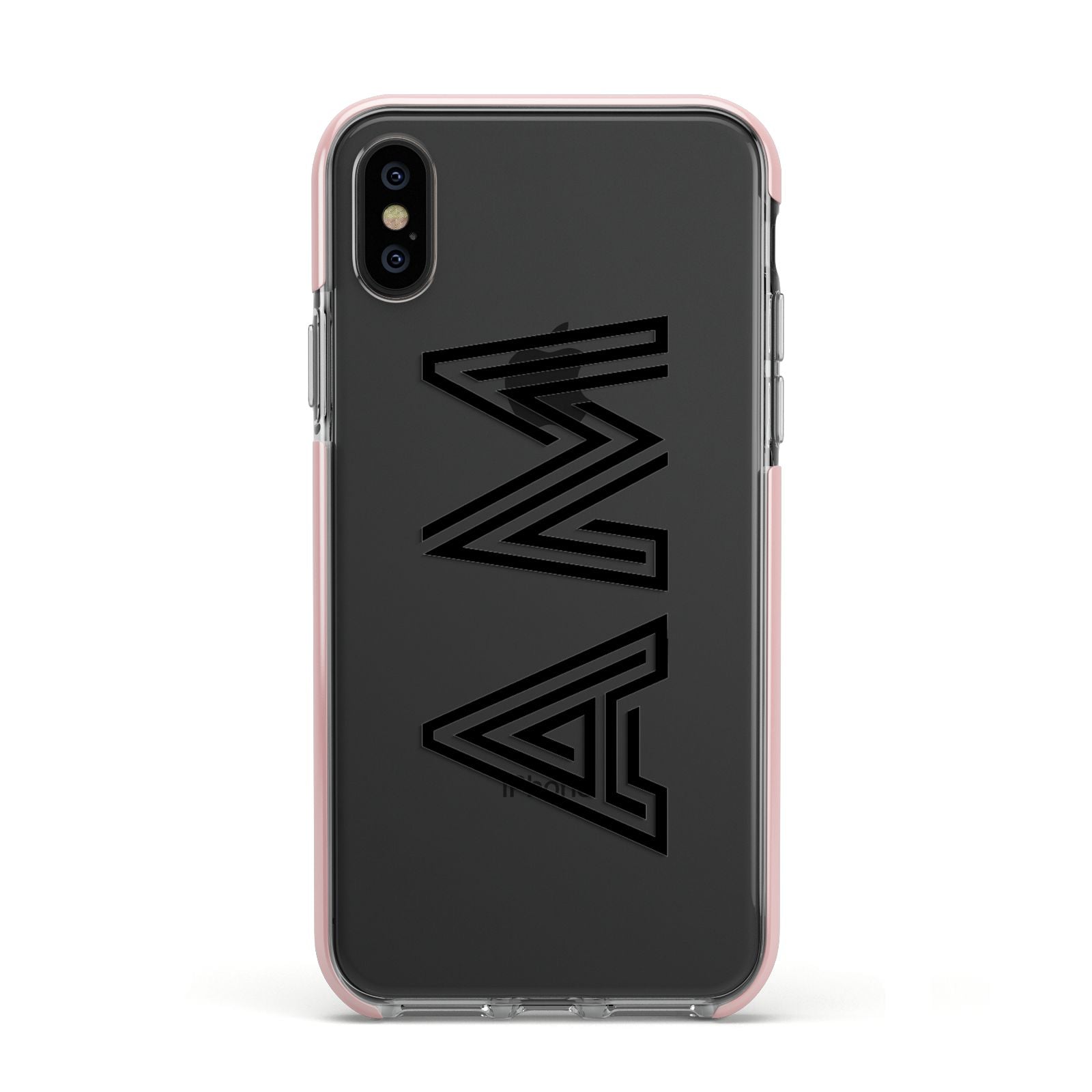 Personalised Maze Initials Clear Custom Black Apple iPhone Xs Impact Case Pink Edge on Black Phone